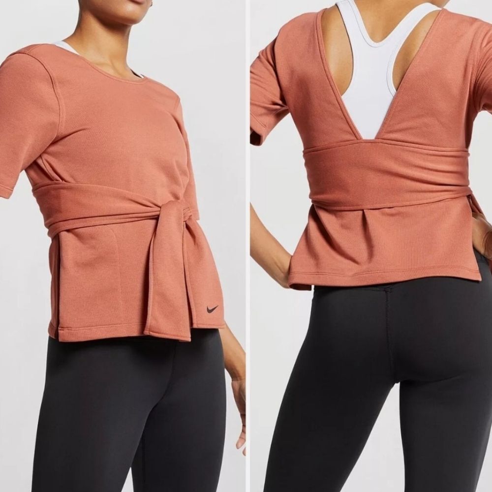 Nike Studio Yoga Dri-Fit Tie Waist Open Back Top Dusty Pink Women's Medium